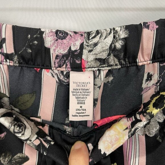 Victoria's Secret Women's Floral Satin Pj Pajama Set Shirt Pants Sz Medium Black - Picture 13 of 15